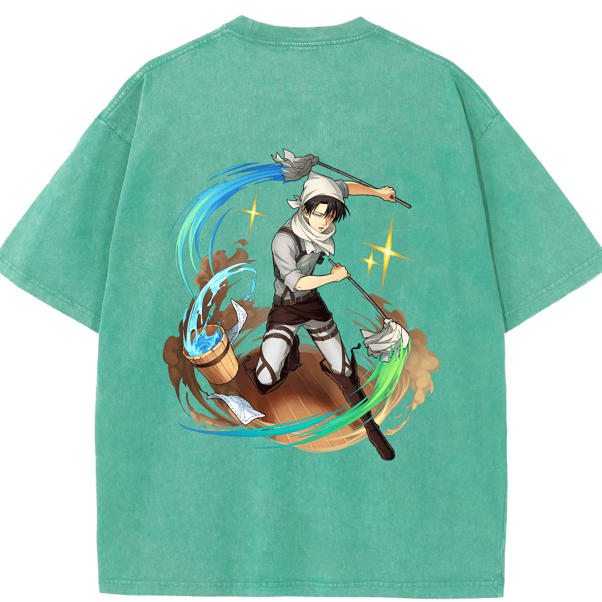 （画像用） 進撃の巨人 リヴァイ·アッカーマン Attack on Titan Levi Ackerman 綿100% ヴィンテージ風 半袖Tシャツ（背面プリント）